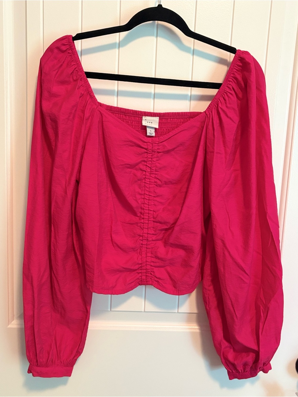 a new day Hot Pink Puff Sleeve Square Neck Blouse